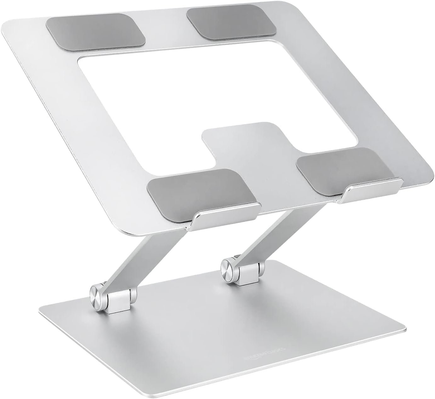 Amazon Basics Sturdy and Portable Ergonomic Laptop Stand for Desk, Height Adjustable Riser with Ventilated Cooling, Foldable, Fits all Laptops up to 15.6 Inch, Silver