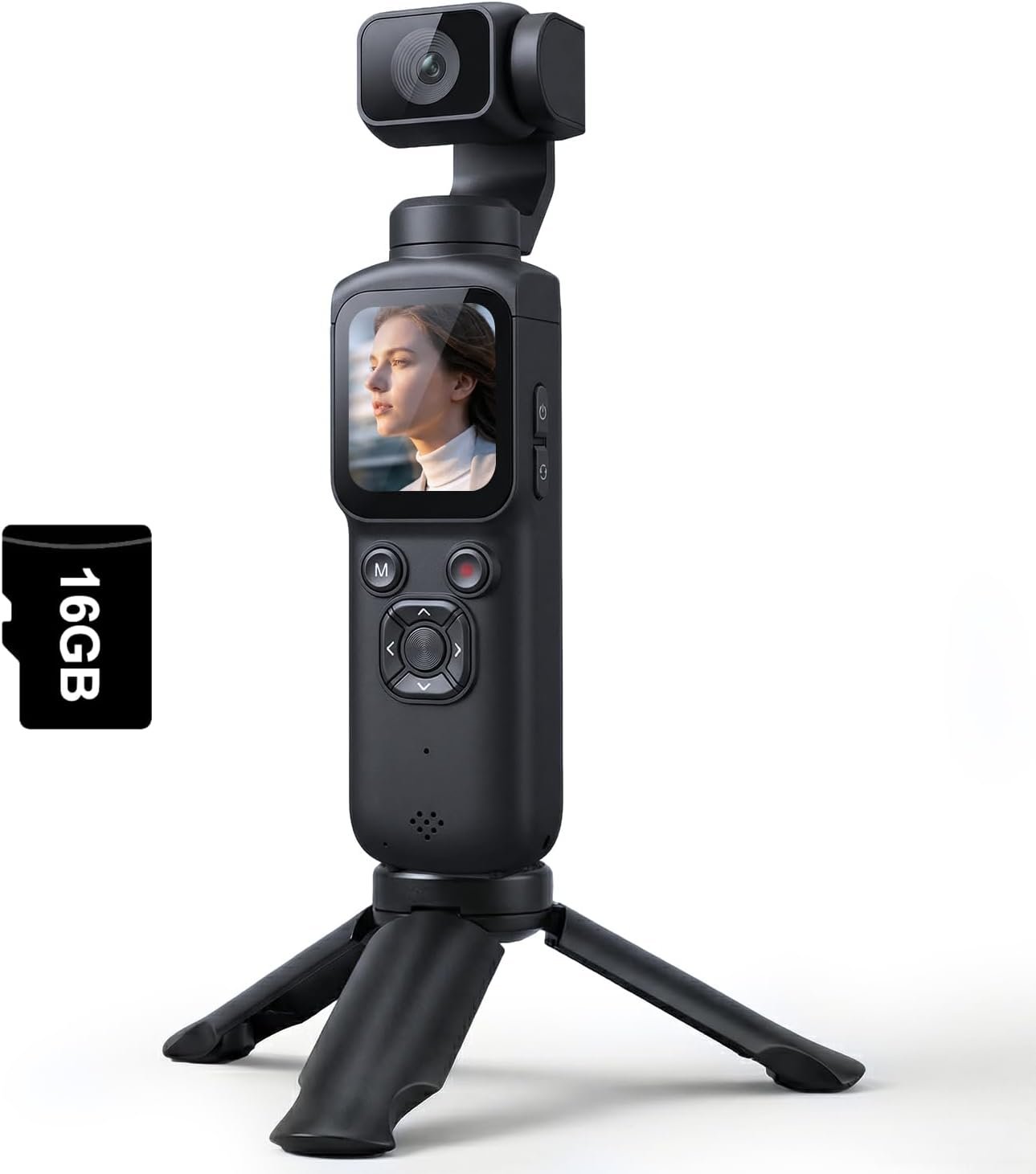 4K Vlogging Camera with 330° Rotating Lens & Face Tracking, Portable Pocket Digital Camera for YouTube TikTok with WiFi, Includes 16GB Card, Tripod & Carrying Bag,Black