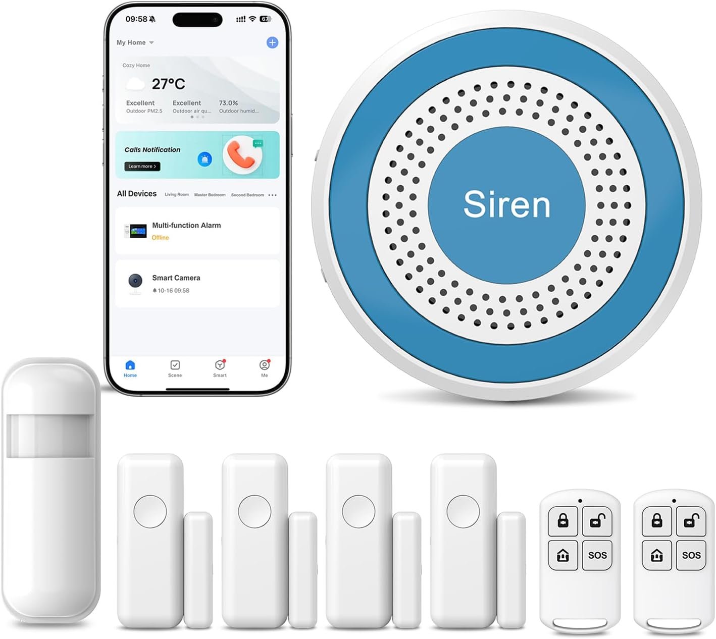 Home Security System, Home Alarm System Wireless 8 Piece Kit with Phone APP Alert Siren Remote Control Motion Detection Real-time Alarm No Contract Required,24/7 Protection