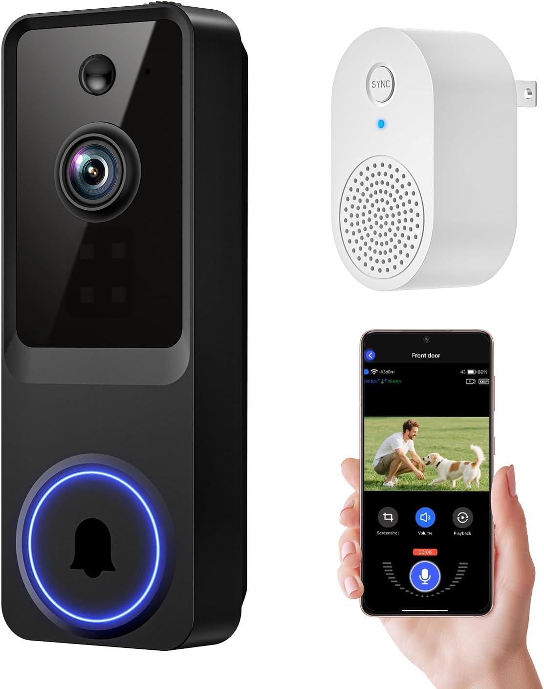 1080p Wireless Wi-Fi Video Doorbell Camera with Smart Human Detection, Night Vision, Two Way Audio, Cloud Storage, Support 2.4G WiFi Only