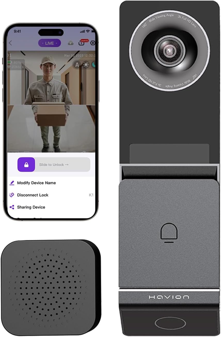 HAVION D1 Wireless Video Doorbell Camera – by NIU Inno., Incl. Chime, Dual Cameras, 5MP 3K QHD, 2” Screen, 32GB eMMC, AI Motion Detection Real-time Alerts, 2-way Audio, Battery & Wired Power Optional