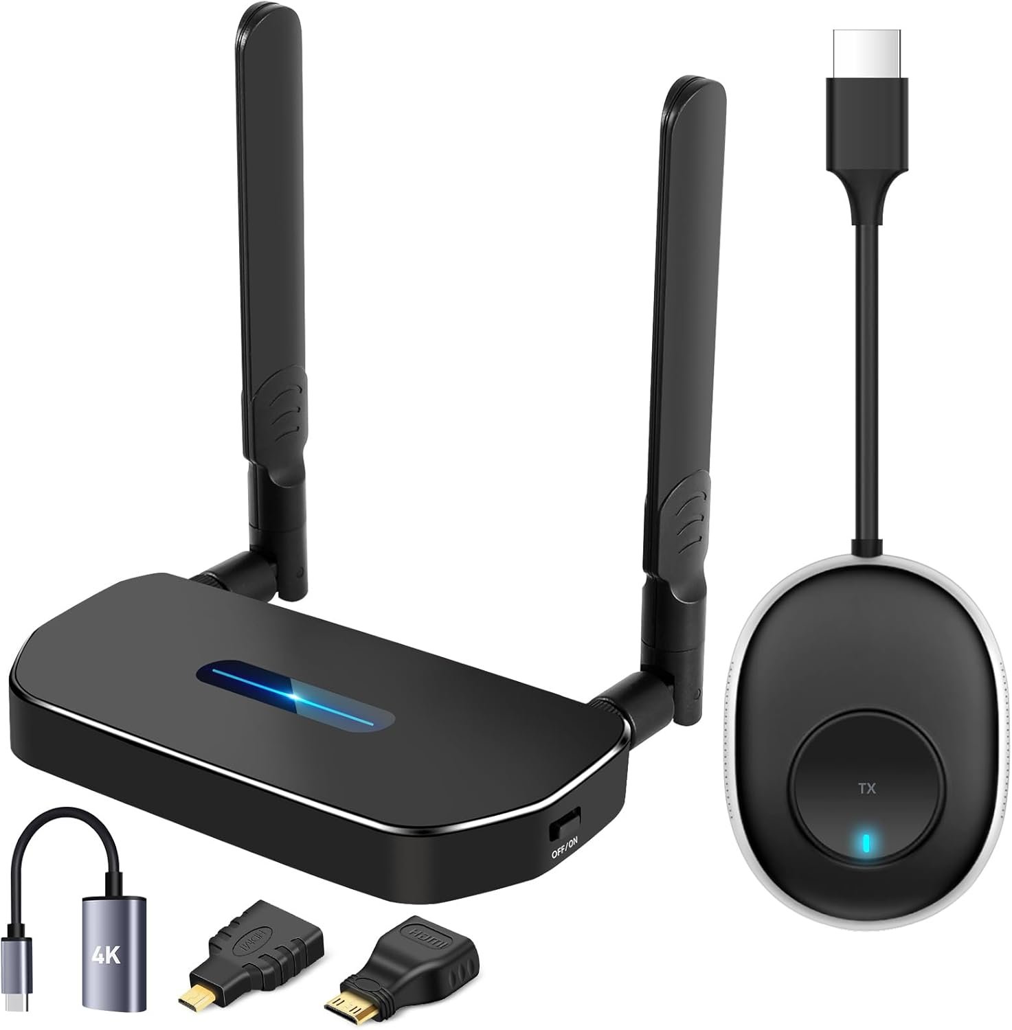 Wireless HDMI Transmitter and Receiver 4K Kit, Full HD 4K Wireless Presentation Equipment HDMI Adapter, Plug and Play Streaming Media. Laptop, Dongle, PC, Smart Phone to HDTV/Projector 165FT/50M