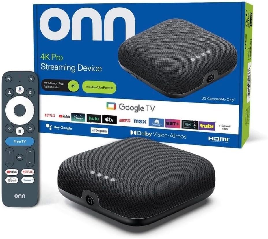 IT’S BRAZILIAN onn 4K Pro Streaming Device, Google TV with Gemini* – Ultra-Fast Streaming, Stunning 4K UHD, 32GB Storage, 3GB RAM, Dolby Vision & Atmos, Find My Remote with Backlight, Ethernet Port