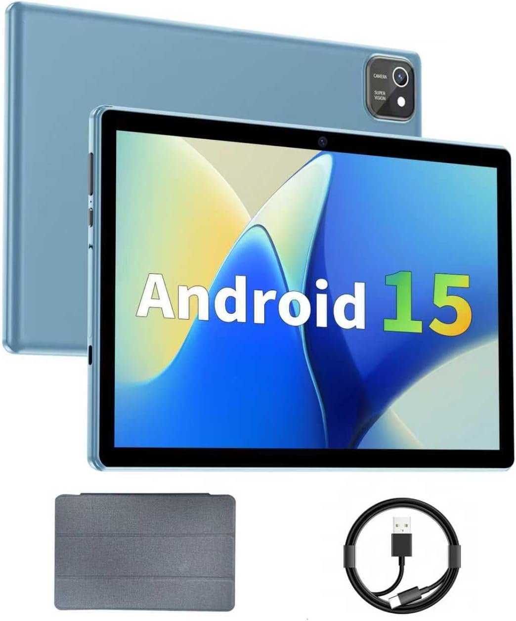 aiprotablet Tablet 10 inch Android 15 Tablets, 12GB RAM 64GB ROM 1TB Expand, Quad-Core Processor, 1280×800 LCD Touch Screen, WiFi 5, Dual Camera, BT5.0, 6000mAh Battery (Blue)