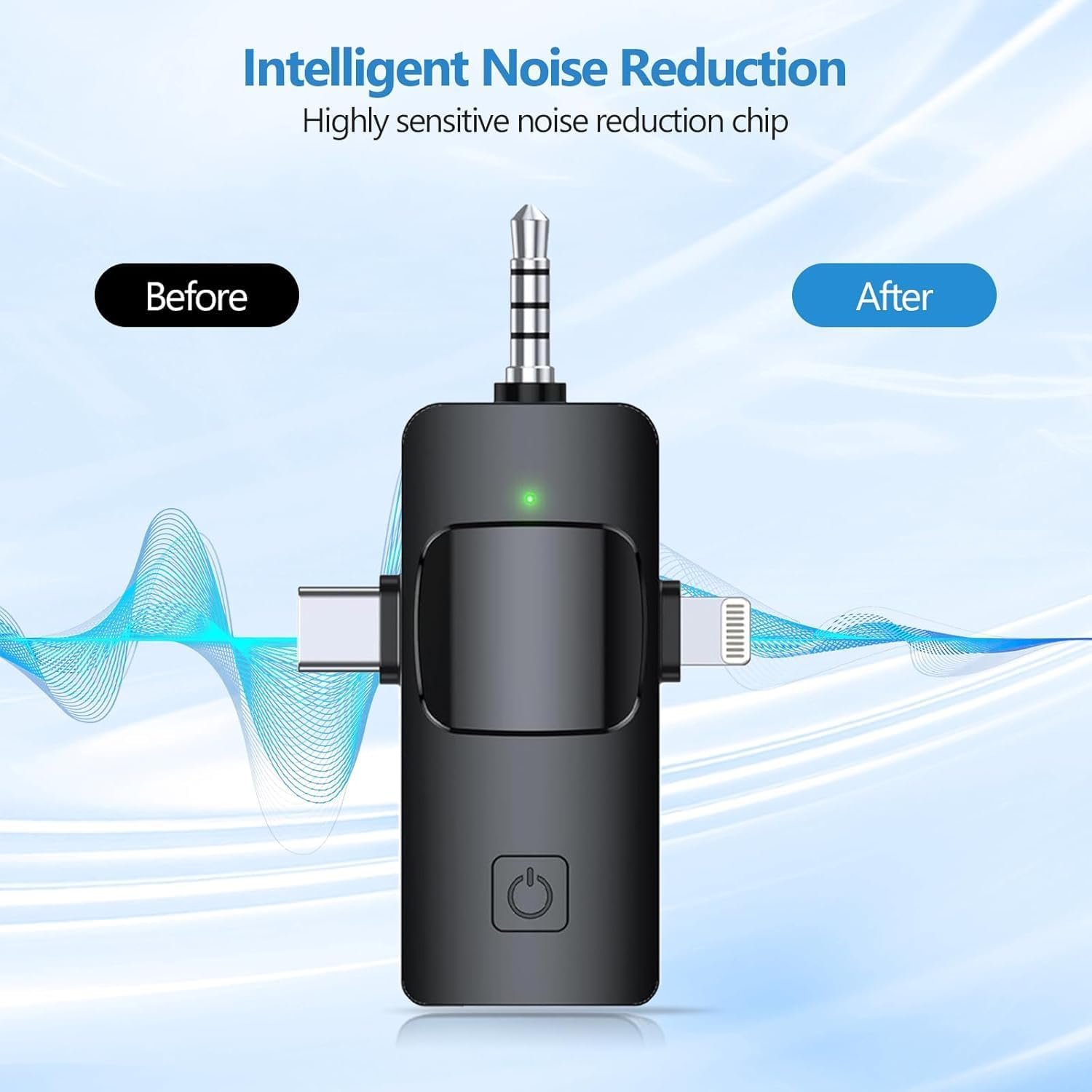 Wireless Lavalier Microphone for iPhone & Android & iPad & Camera – 2 Pack 3 in 1 Mini Microphones with Noise Reduction Lapel Mic for ​​Live Stream Content Creators Podcast