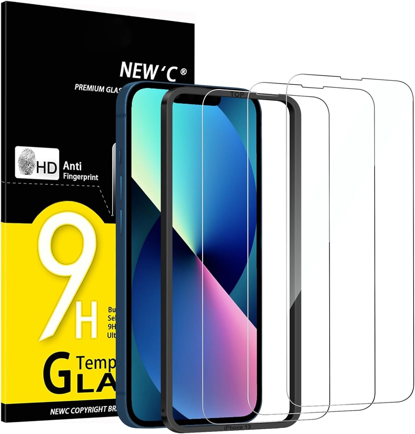 NEW’C 3 Pack Designed for iPhone 14,iPhone 13,iPhone 13 Pro Screen Protector (6.1 inches),Enhanced Tempered Glass Protection with easy installation tool included,Case Friendly Ultra Resistant