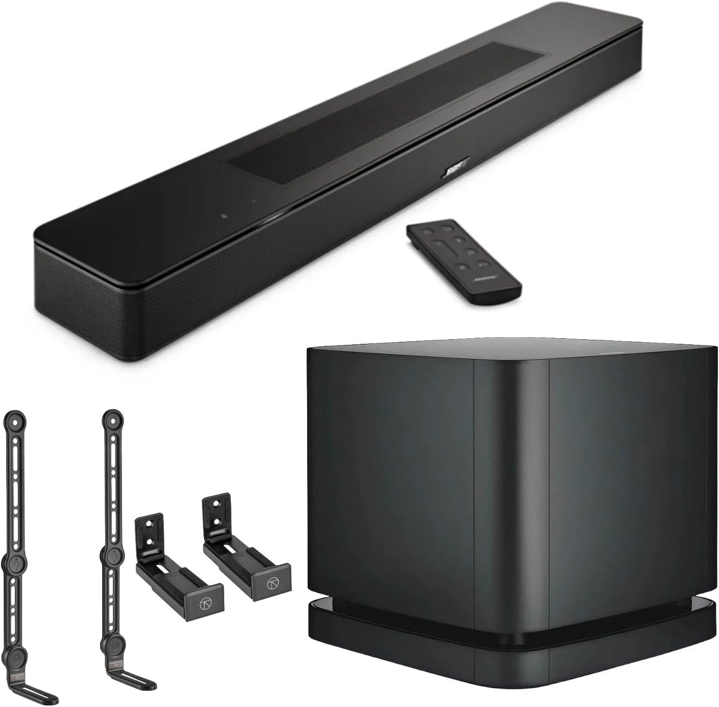 Bose Smart Soundbar 600 Dolby Atmos Home Theater Soundbar with Bass Module 500 Subwoofer Bundle with Turnstile Adjustable Wall Mount Brackets and Universal TV Soundbar Mount Holders