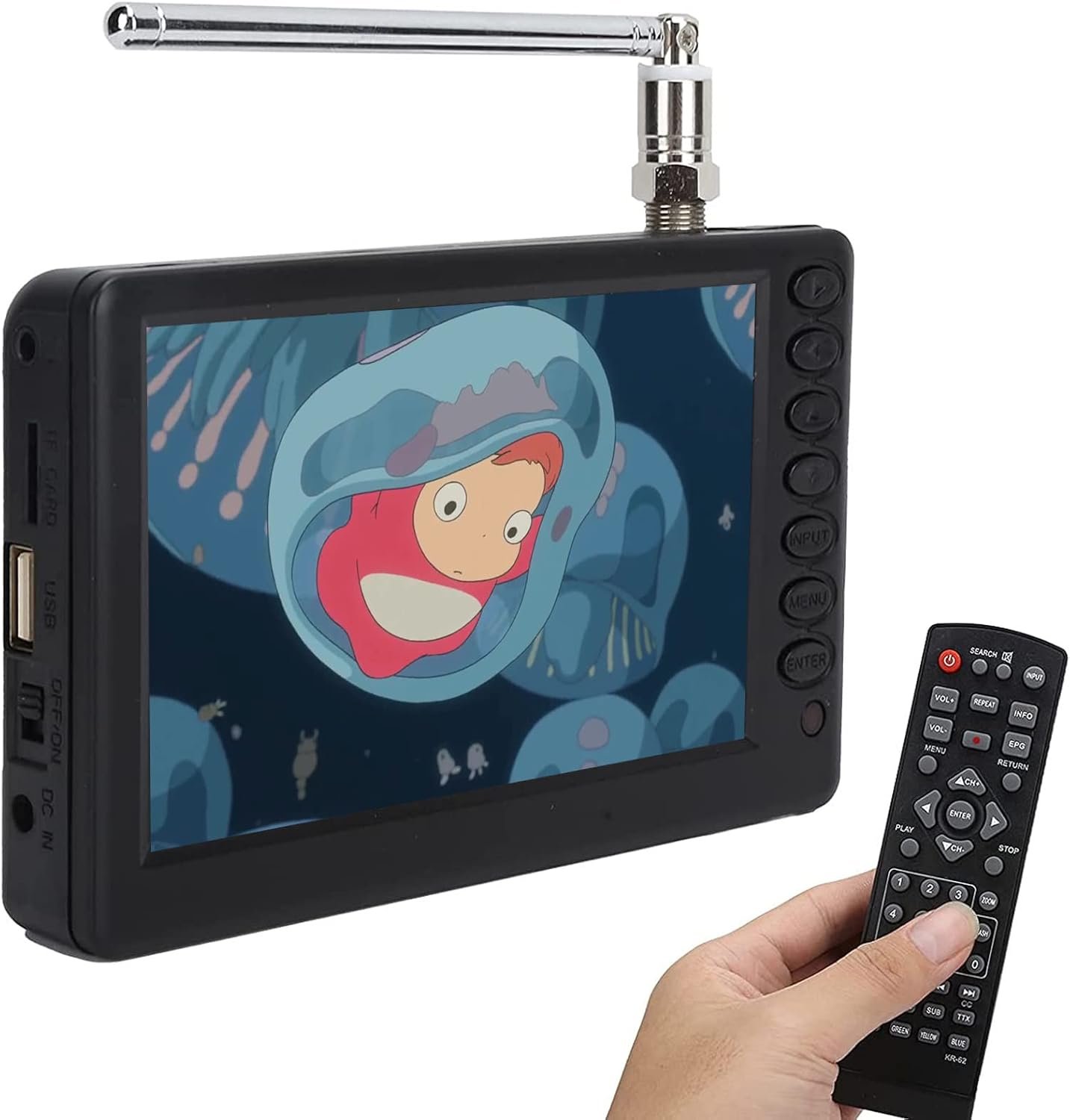Portable ATSC HD TFT LED Digital TV – 5″ Mini TV with Remote Control, 1080P, Rechargeable Battery, USB & TF Card Support, for Car, Camping & Kitchen