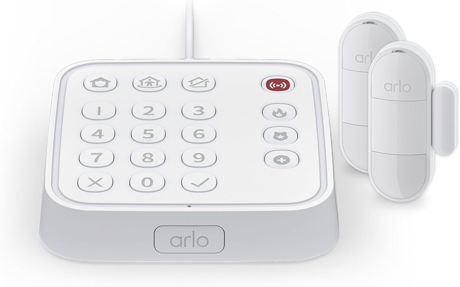 Arlo Home Security System – Wired Keypad Sensor Hub, (2) 8-in-1 Sensors, 24/7 Professional Monitoring- No Contract Required, DIY Installation, Alarm System for Home Security – SS1201, White