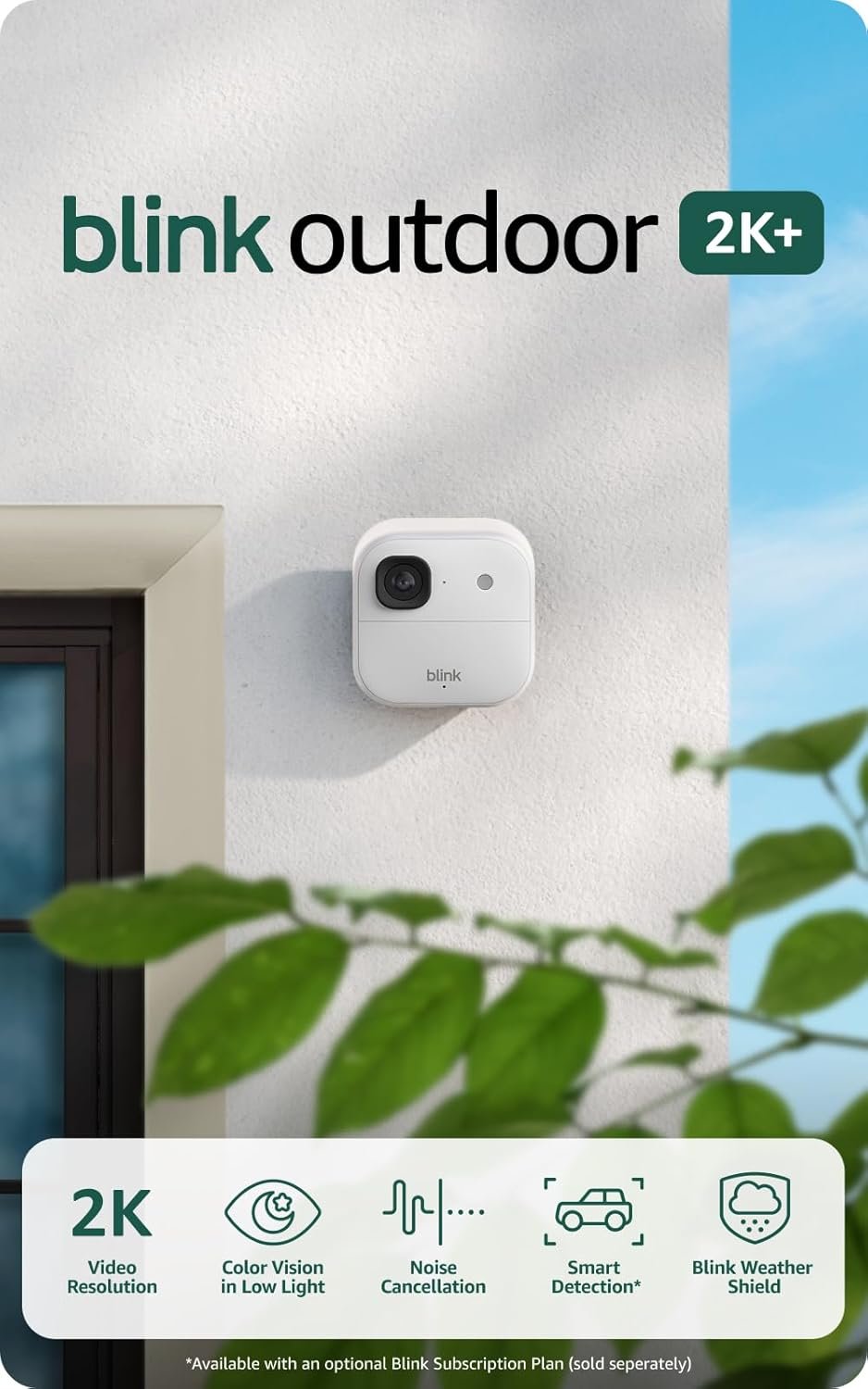 Blink Outdoor 2K+ (newest model) — Wireless smart security camera, 2K video resolution, enhanced audio, two-year battery. Sync Module Core included — 3 camera system (White)