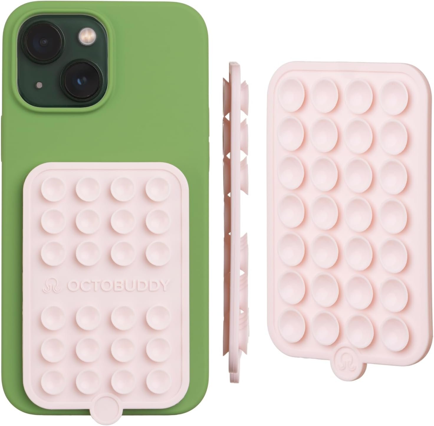 OCTOBUDDY Double – Silicone Double-Sided Suction Phone Case Detachable Mount – Hands-Free, Strong Grip Holder for Selfies & Videos – iPhone & Android Compatible – 2.5″ x 3.75″, Chalk Pink