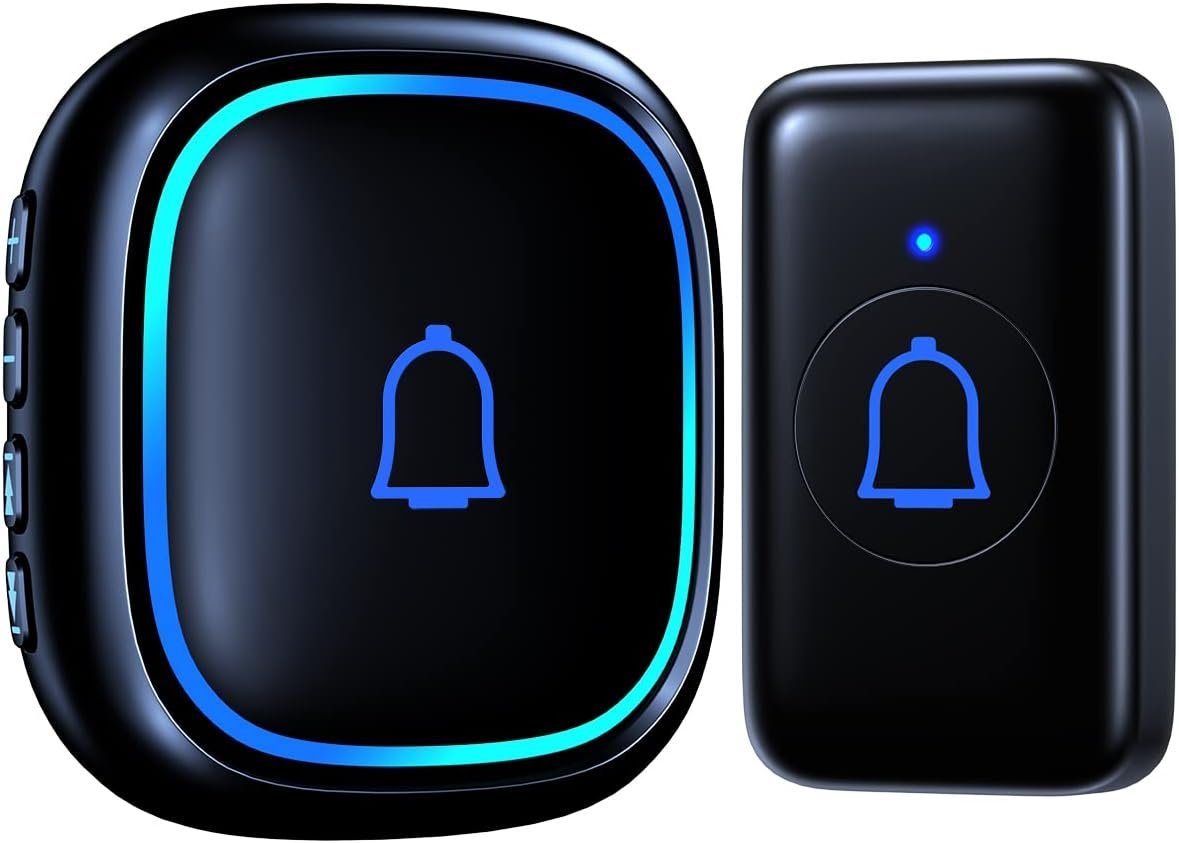 IP66 Doorbell Wireless Classroom Doorbell Waterproof & Dustproof with 66 Chimes Loud 115dB Door Bell Ringer 1000ft Range Electric Doorbells 7 Levels Volume Mute Mode for Bedroom Home Kids Room Office