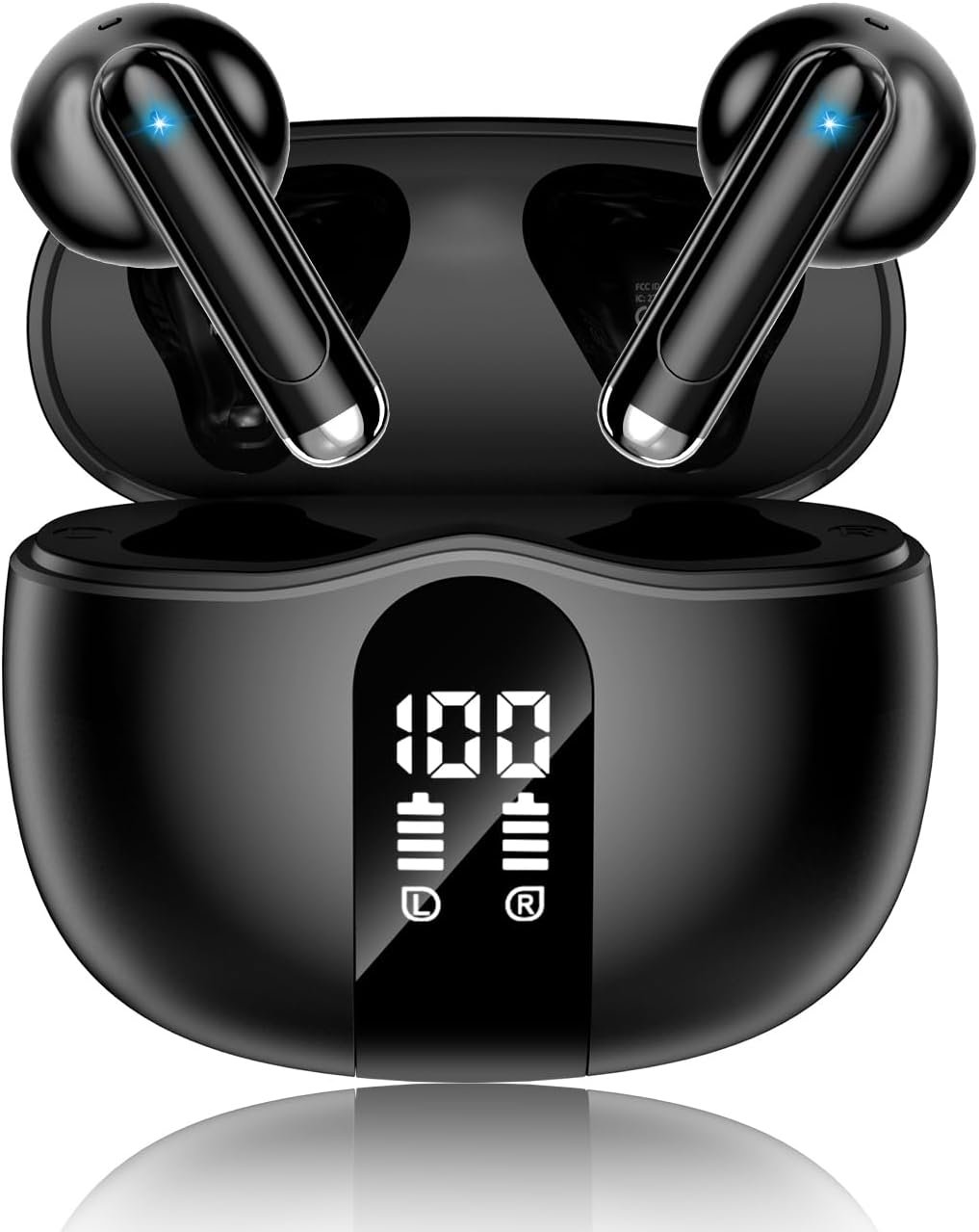 Wireless Earbuds, 2026 Bluetooth 5.4 Headphones Bass Stereo Ear Buds with Noise Cancelling Mic, LED Display in Ear Earphones 50H Playtime Ear Buds, IP7 Waterproof for Laptop Pad Phones Deep Black