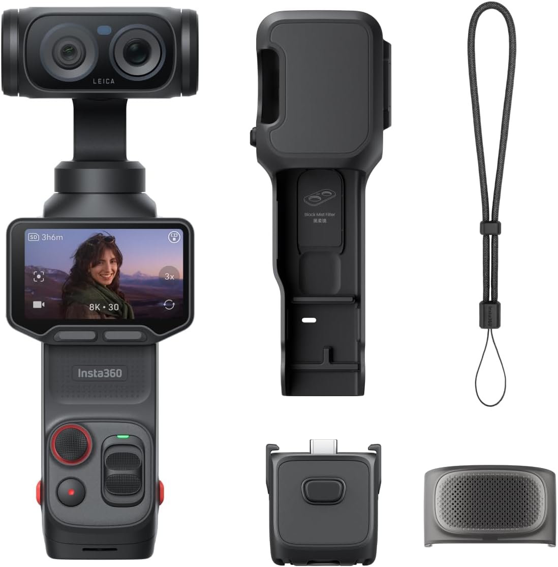 Insta360 Luna Ultra – 8K Vlogging Camera with Dual Leica Lenses, 12× Zoom, 1″ Sensor, Detachable 2″ Touchscreen, Triple AI Chip, Pocket Gimbal Camera for Vlog Photography-Cosmic Black
