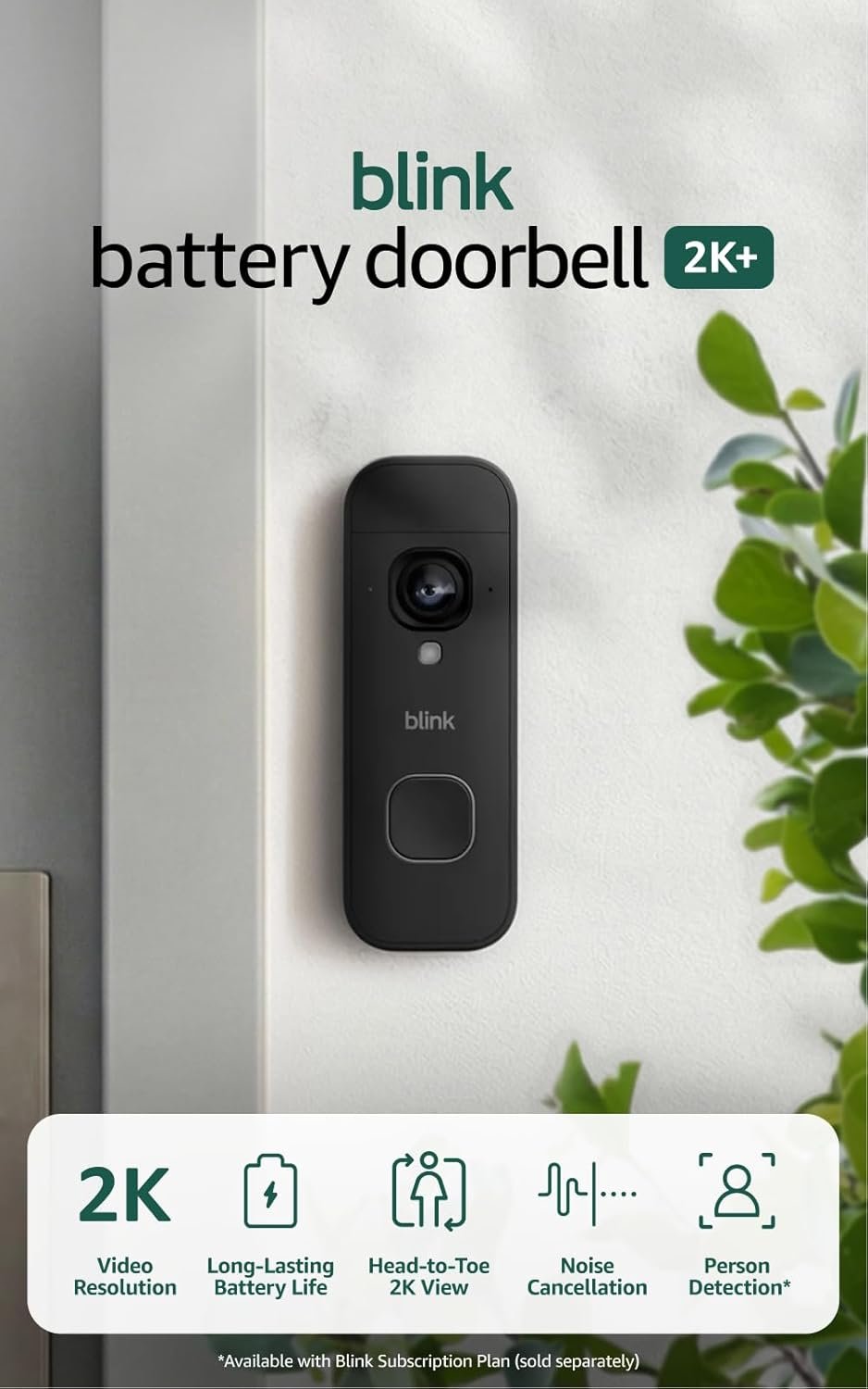 Blink Battery Doorbell 2K+ (newest model) — Wireless video doorbell, 2K video resolution, enhanced audio. Sync Module Core included – System (Black)