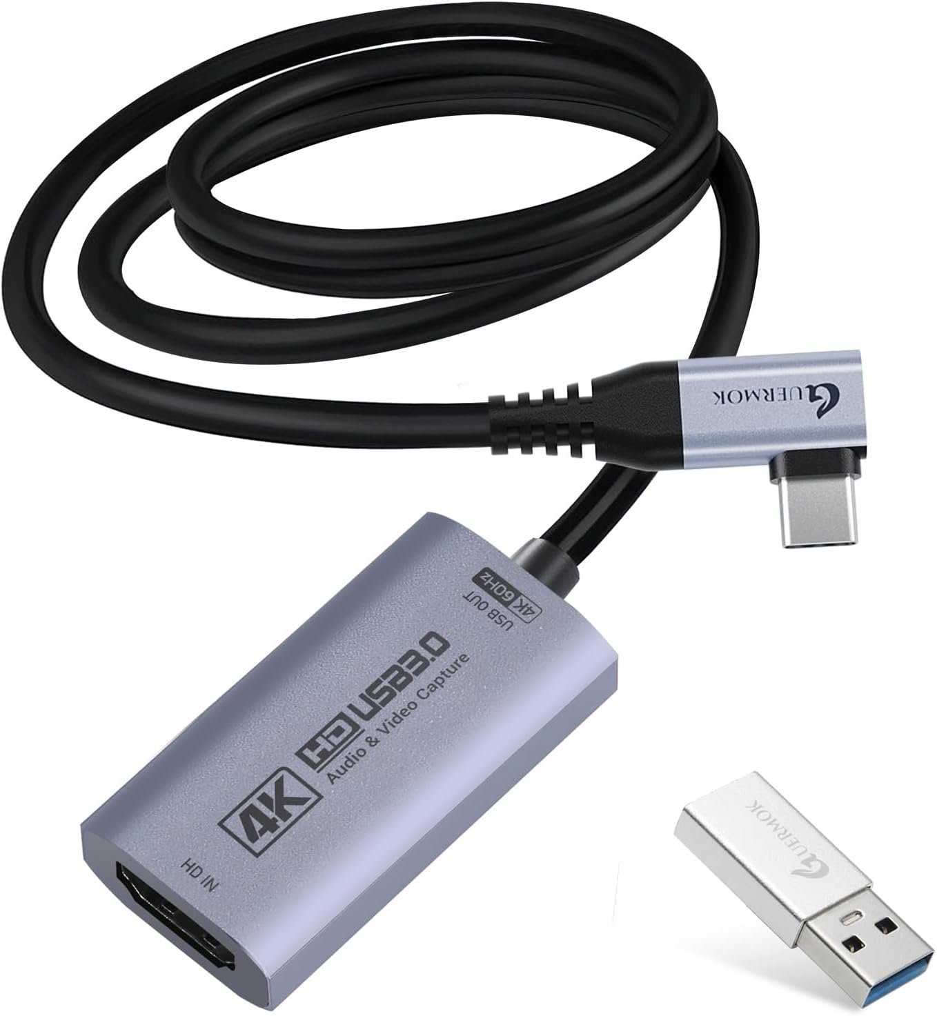 Guermok 4K@60FPS Video Capture Card, 90° USBC, 3.3ft, 2K@144PS USB 3.0 HDMI to USB C/A Capture Card for Streaming, Works with iPad, MacOS, PC, Quest3, OBS, PS5/4, Switch2/1, Xbox, Camera