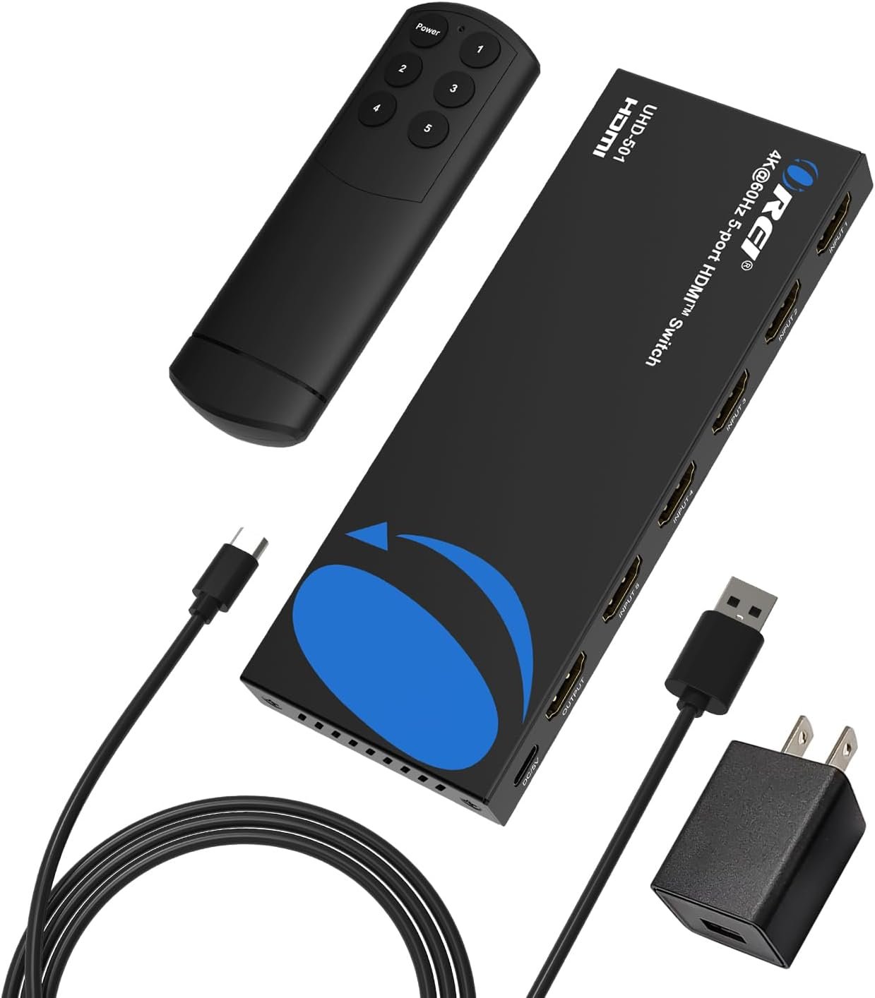 OREI 4K HDMI Switch 5 in 1 Out – HDMI Switch with Remote 4K@60hz with HDR, Dolby, DTS & 3D – 18Gbps Switcher – for PS5/4, Xbox, Roku, Fire TV