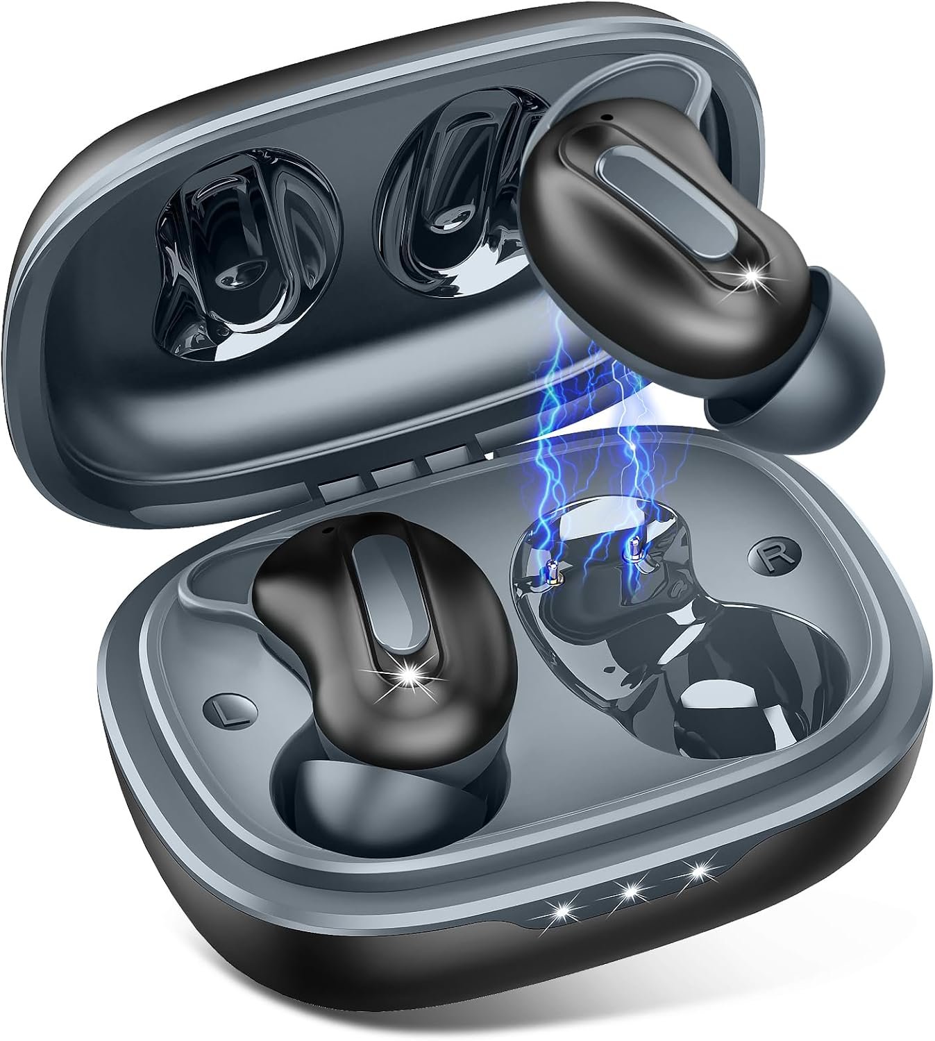 Sleep Earbuds, Mini ANC Wireless Earbuds Bluetooth 5.4 Headphones Deep Bass Stereo, 48H Playtime Ear Buds, 4 ENC Noise Cancelling Mic, IP7 In Ear Earphones for Side Sleepers,Touch Control, black