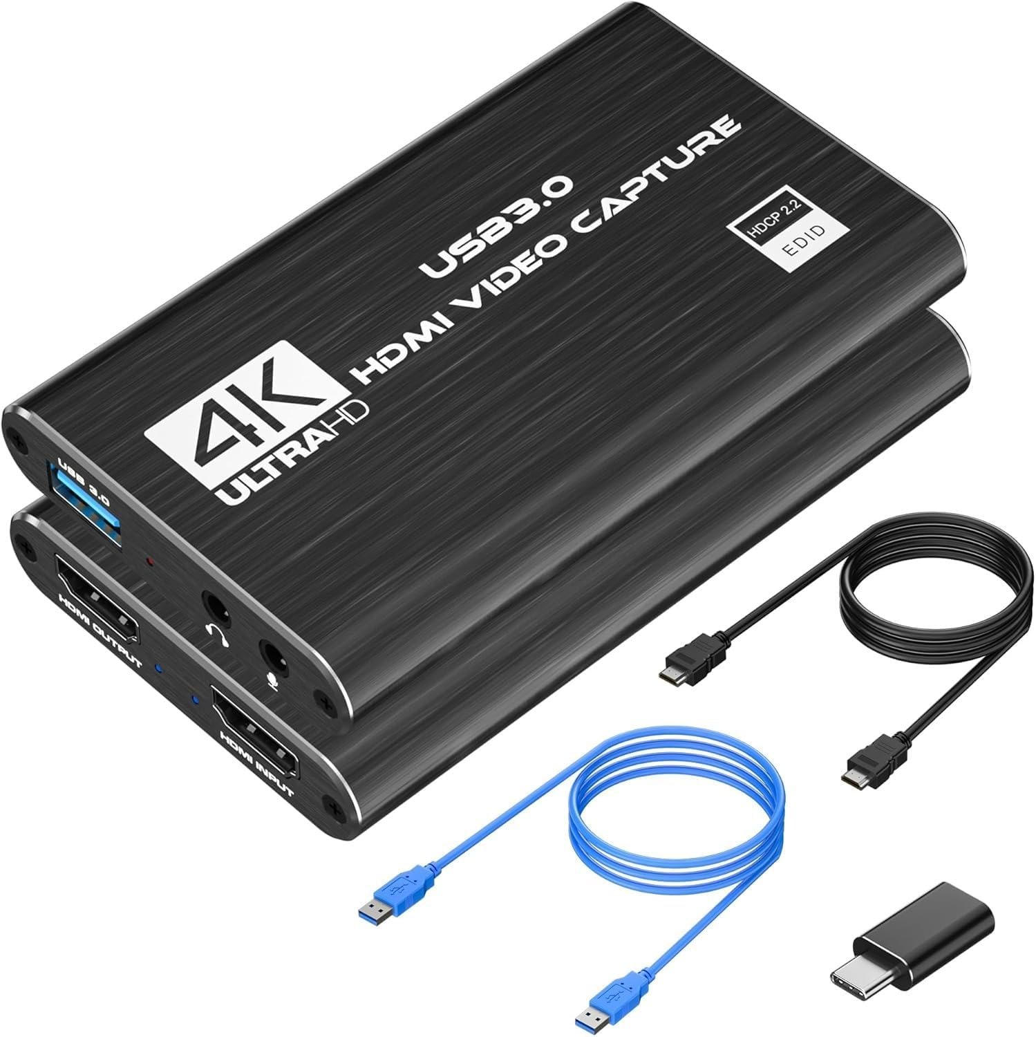 4K HDMI Capture Card for Streaming, Full HD 1080P 60FPS USB 3.0 Cam Link Game Audio Video Capture Card, Work with Camera/Nintendo Switch/Xbox/PS4/PS5/PC/OBS (Black)
