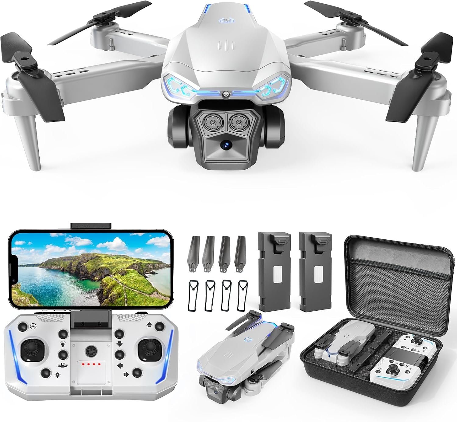 X-shop 1080P Drone with Camera for Adults Beginners, Foldable RC Quadcopter, One Key Start, Gesture Control, Altitude Hold, 360° Flips, 30 Min Flight Time, 2 Rechargeable Batteries, Toy Gift for Kids