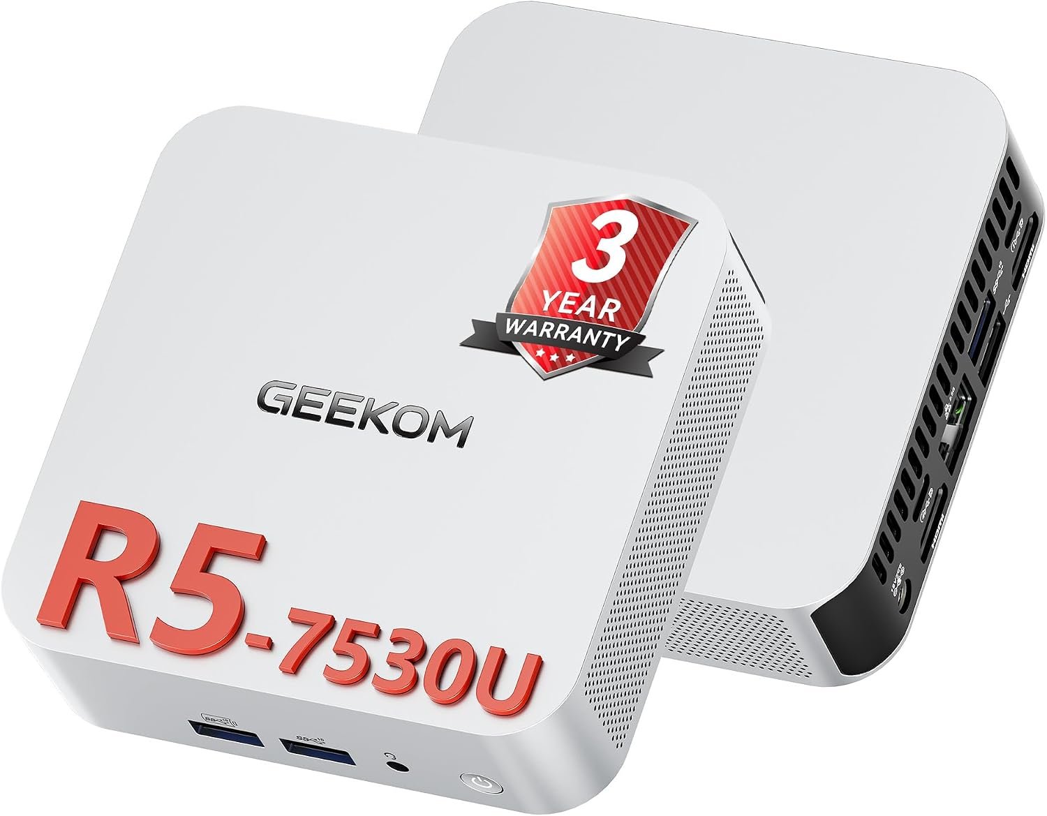 GEEKOM A5 Pro Mini PC (2026) with AMD Ryzen 5 7530U, 16GB DDR4 RAM(Upgradable to 96GB, Not LPDDR), 512GB NVMe SSD, Windows 11 Pro Desktop Computer Support 4 Displays/8K/Wi-Fi 6/6xUSB, 3-Year Coverage