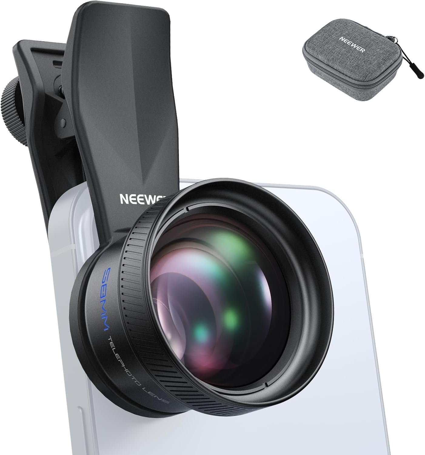 NEEWER 58mm Telephoto Lens with 17mm Threaded Phone Camera Lens Clip, 6 Elements in 5 Groups 2X Magnification Compatible with iPhone Android Samsung for Portrait Photography, LS-71