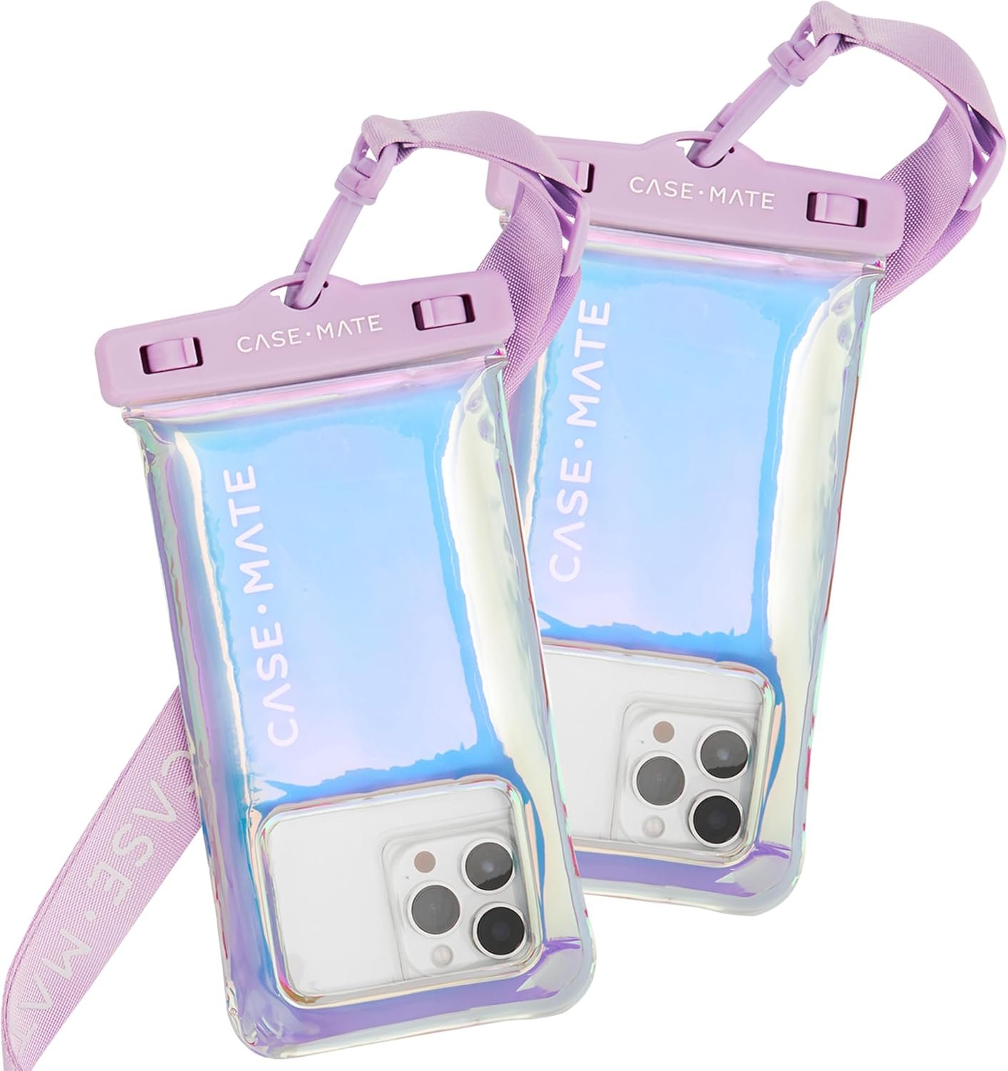 Case-Mate 2 Pack Soap Bubble IP68 Waterproof Phone Pouch – Floating Waterproof Phone Case w/Crossbody Lanyard – Compatible w/All Devices, Touchscreen Friendly – Iridescent
