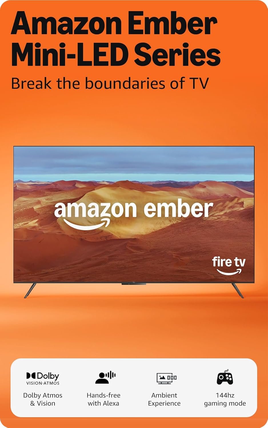 Amazon Ember 55″ Mini-LED Series with Fire TV (newest model), QLED 4K UHD smart TV, Dolby Vision IQ, 144hz gaming mode, Ambient Experience, find shows faster with Alexa+