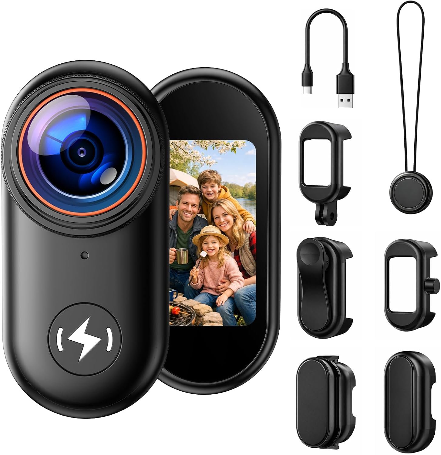 4K Mini Body Camera with 64GB Card, Thumb Action Camera Magnetic Mount 1.47″ Screen, Wearable POV Camera for TikTok YouTube Vlogging Motorcycle Security