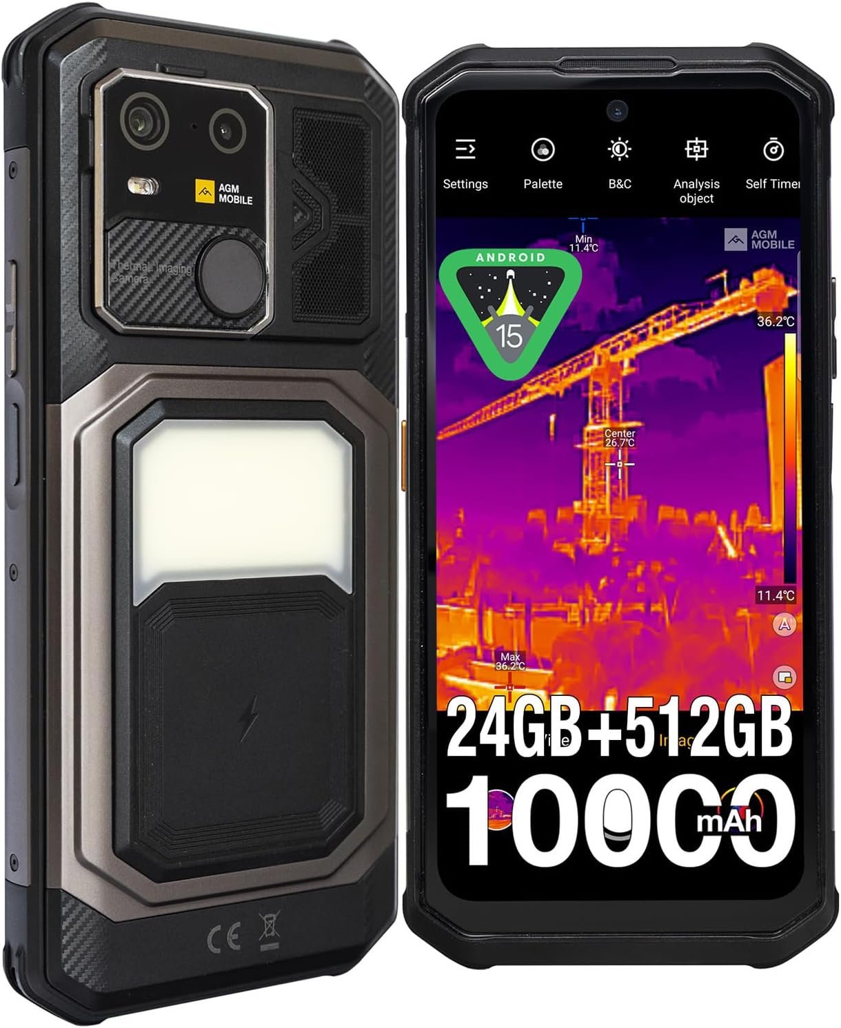 AGM G3 Pro Flagship Ultra Rugged Smartphone Android 15, 25fps Thermal Camera, 6.72″ FHD+120Hz Display, MTK 7300, PD Fast & Wireless Charging, 10000mAh, NFC/GPS/Camping Light/116dB Speaker | 24GB+512GB