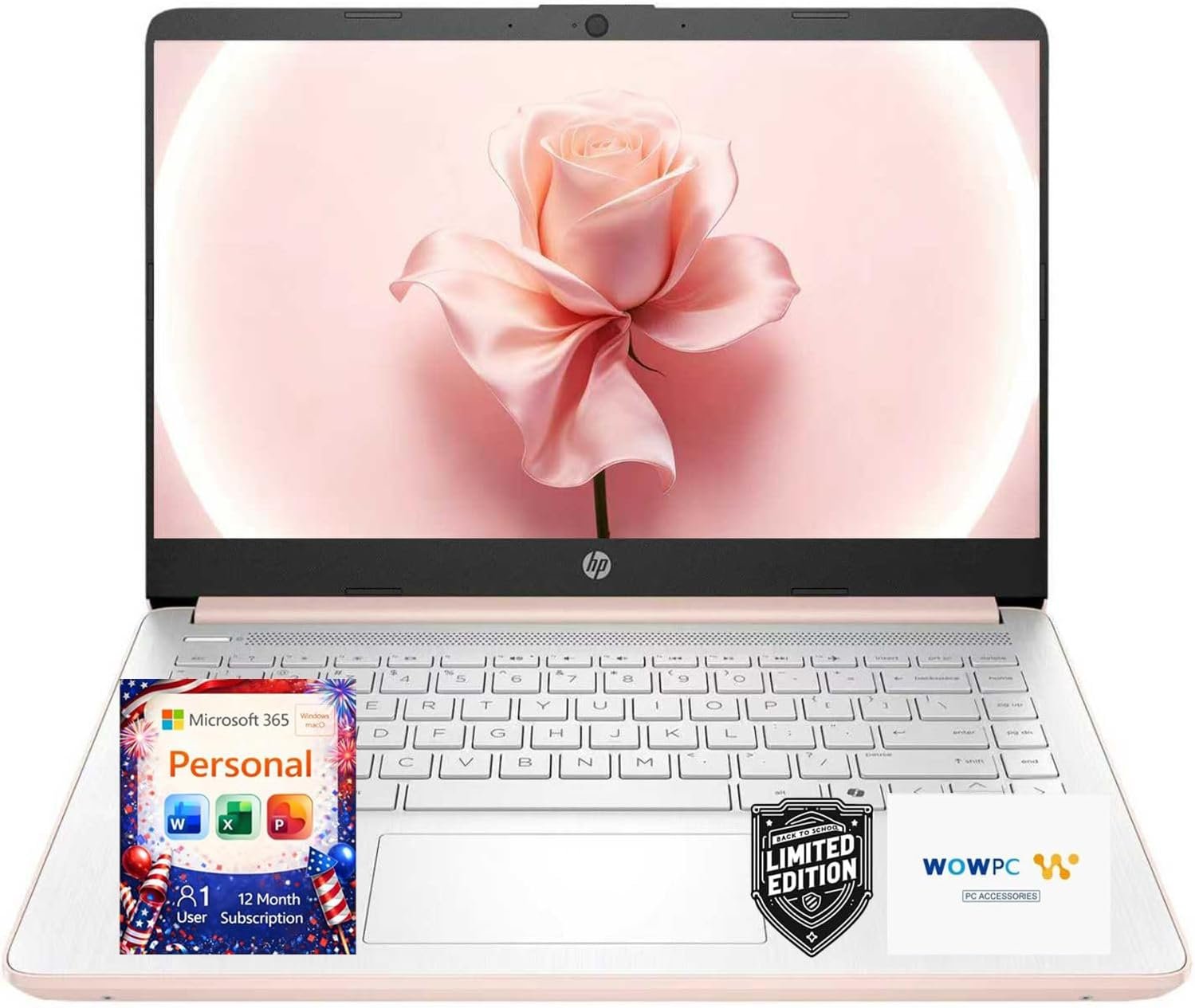 HP New Everyday Slim Laptop for Students | 2026 Edition | Microsoft Office 365 Included | Intel Core | 11.5 HRs Battery | Copilot AI | 4GB RAM, 64GB SSD | Windows 11 no Mouse | Rose Gold