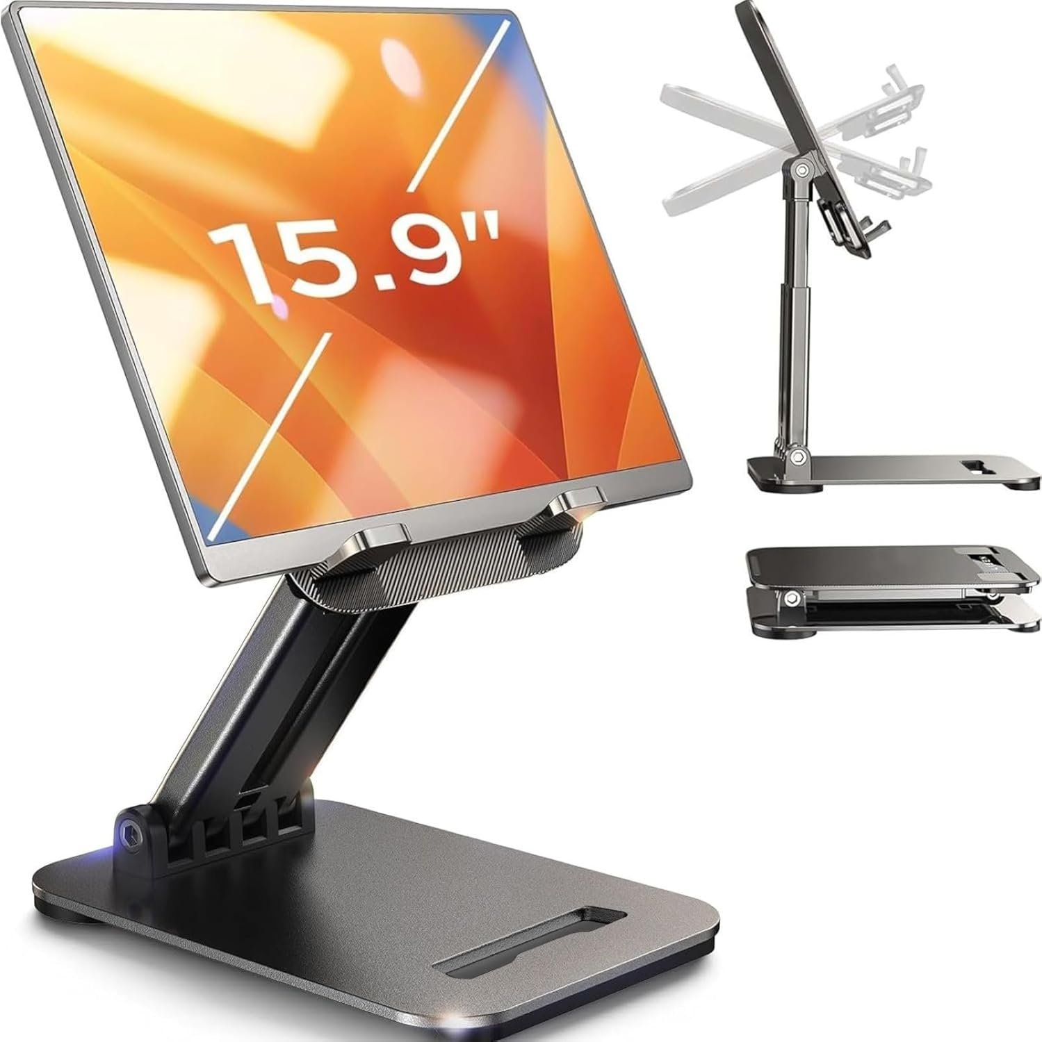 LISEN Tablet Stand for iPad, Tablet Holder for Desk, Desk Accessories Portable Monitor Stand for Apple iPad mini Air Switch Kindle, Adjustable Height and Angle, Foldable Design for Travel
