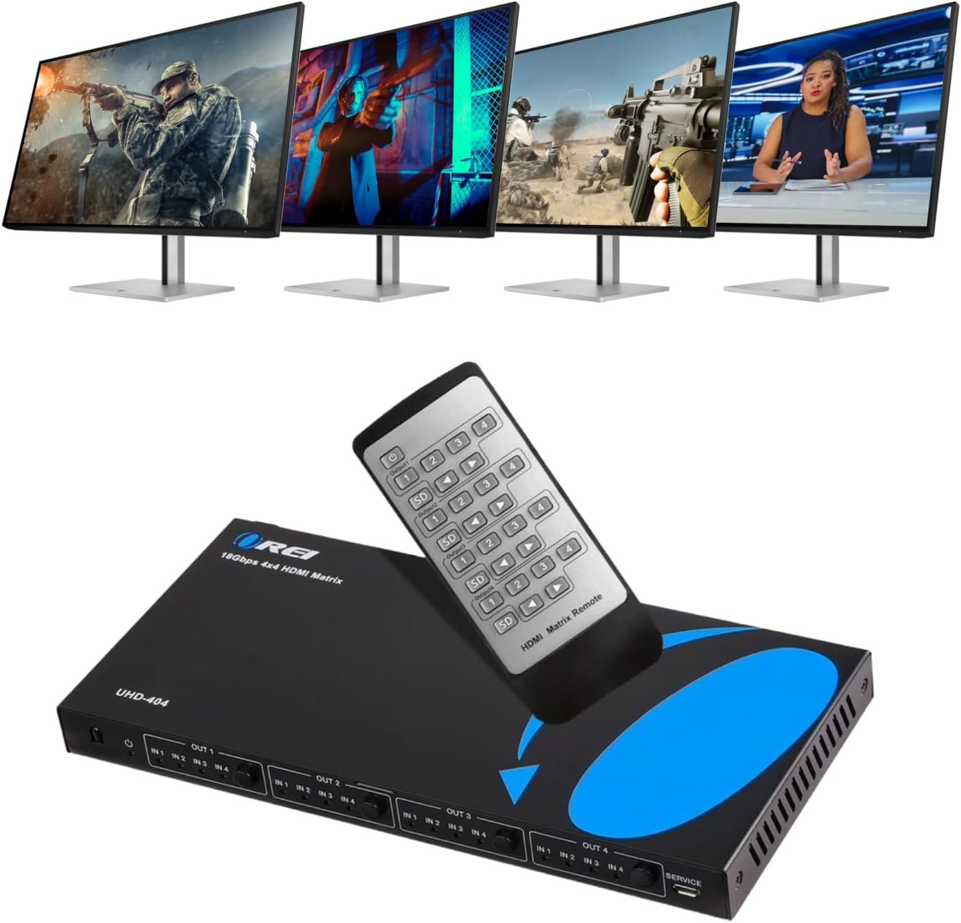 OREI 4×4 HDMI 4K Matrix Switch/Splitter, (4-Input, 4-Output) with Remote Control Supports UltraHD 4K@60Hz 4:4:4, HDR, YUV, HDMI 2.0, HDCP 2.2, 3D, 1080p, 18 GBPS – Downscaler (4K & 1080p Together)