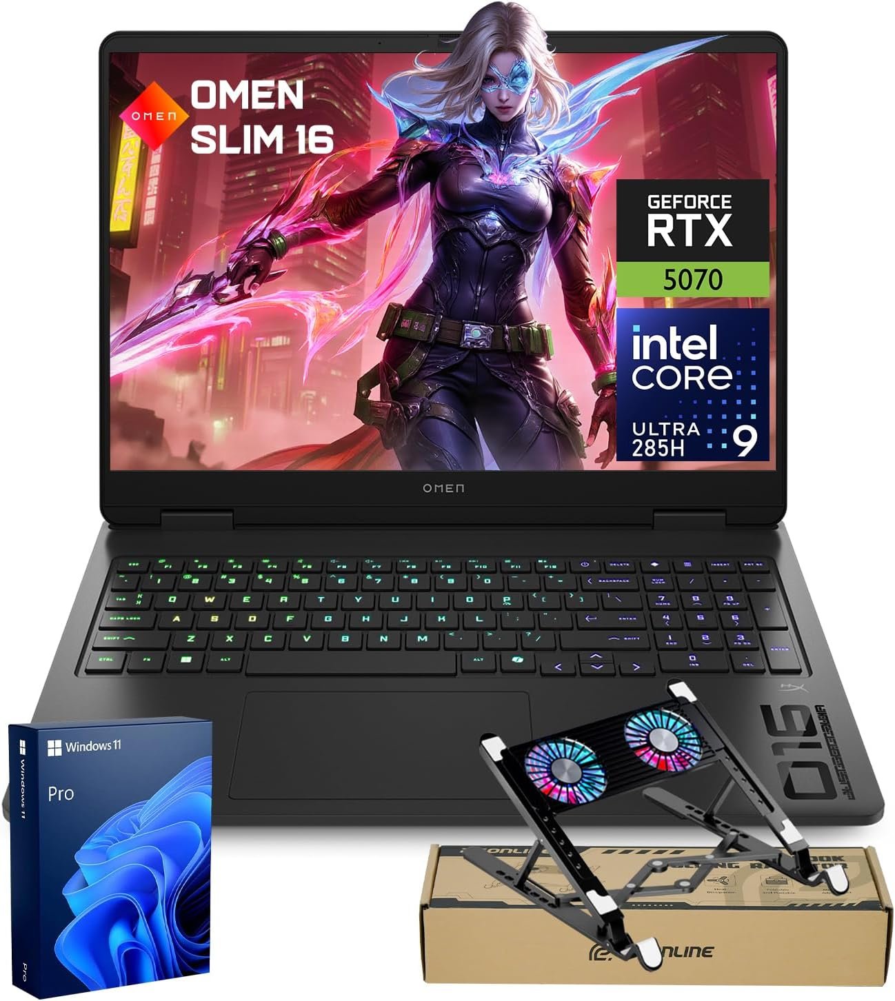 HP OMEN 16 Slim RTX 5070 Gaming Laptop, Intel Ultra 9 285H, NVIDIA RTX 5070, HyperX Audio, 16″ FHD+ Anti-Glare, 32GB DDR5, 1TB SSD, 4-Zone RGB Backlit KB, Windows 11 Pro, Bundle Laptop Cooler