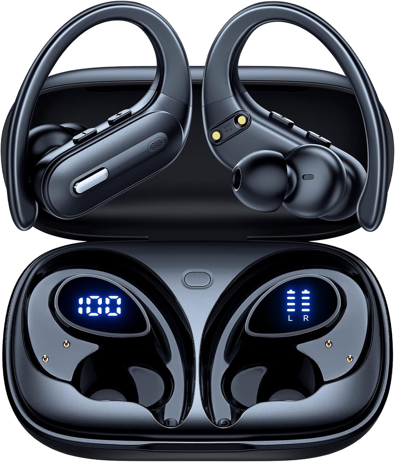 Active Noise Cancelling Ear Buds Wireless Earbuds 90Hrs Playtime Bluetooth Headphones with Hi-Res Stereo Deep Bass Power Display Earphones with Earhooks Waterproof Transparency Headset for Sports/Gym