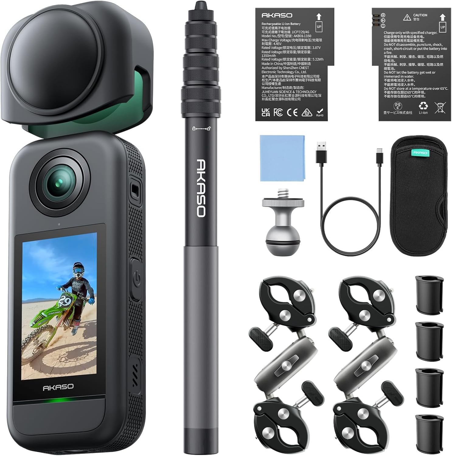 AKASO 360 Action Camera Motorcycle Combo- 5.7K 360 Video with 1/2″ 48MP Sensors, 72MP 360 Photo, 360-SuperSmooth, Invisible Selfie Stick, 360° Horizon Lock, AI Tracking