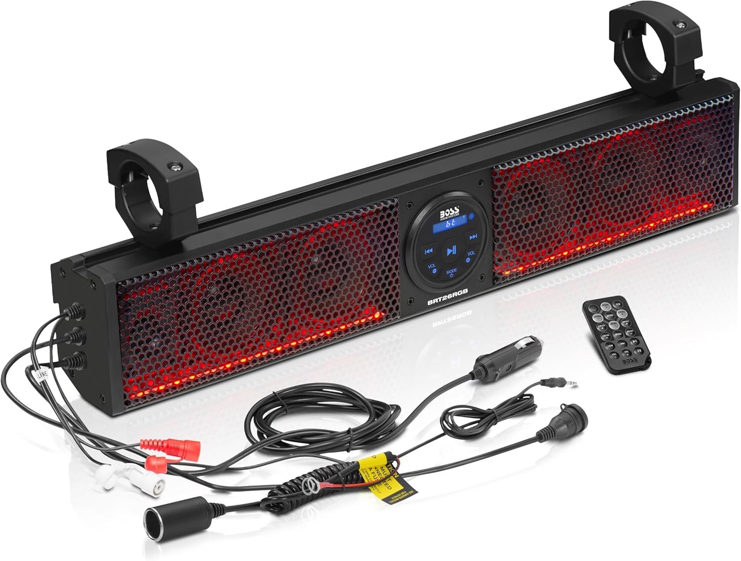 BOSS Audio Systems BRT26RGB IPX5 Weatherproof Bluetooth ATV Sound Bar – 26 Inches Wide, 4 inch Speakers, Tweeters, Amplified, Multicolor Illumination