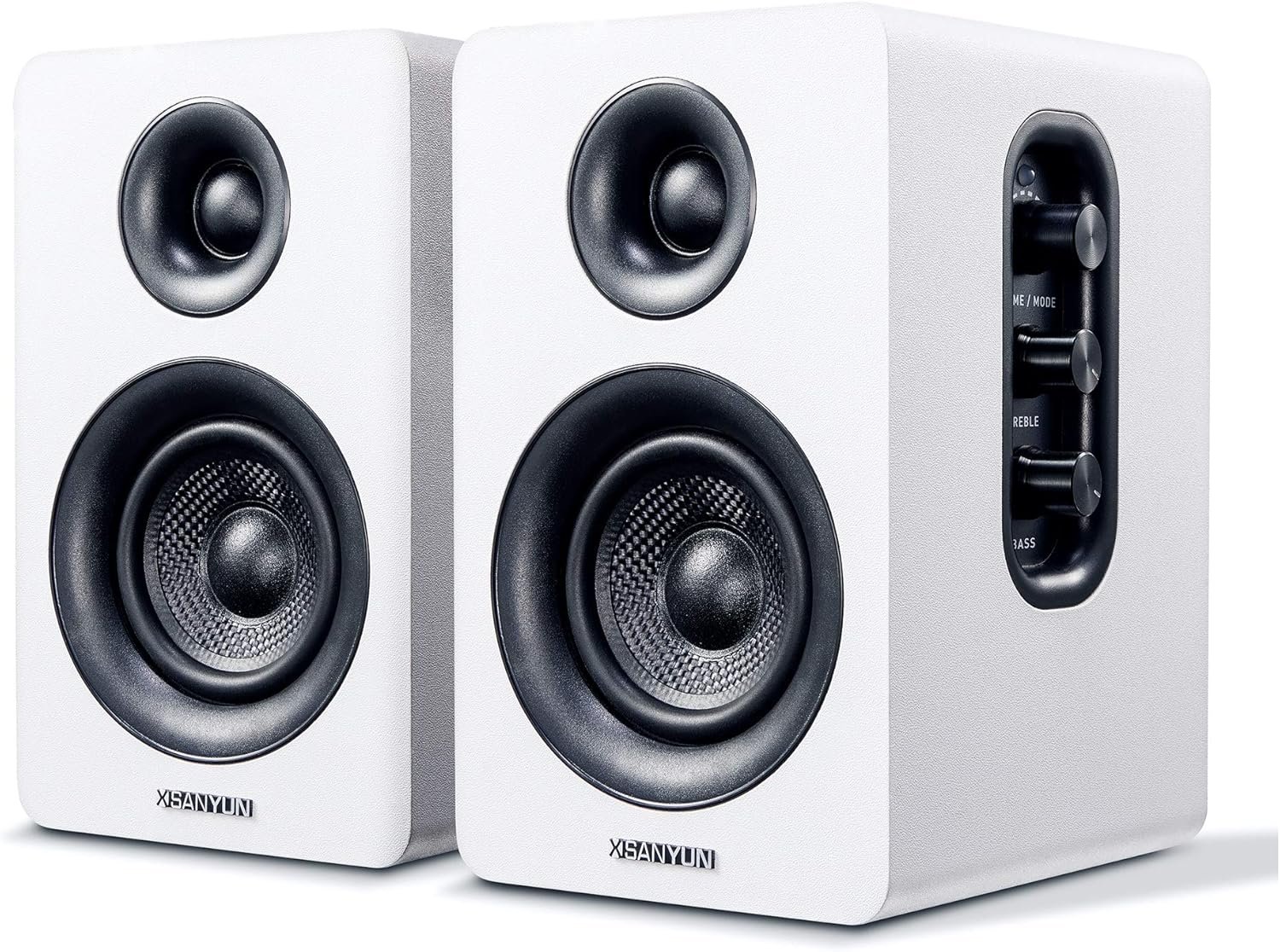 Sanyun SW208 3″ Active Bluetooth 5.0 Bookshelf Speakers – 60W Carbon Fiber Speaker Unit – Built-in 24bit DAC Dynamic 3D Surround Sound 2.0 Computer PC Monitor Gaming (Pair, White)