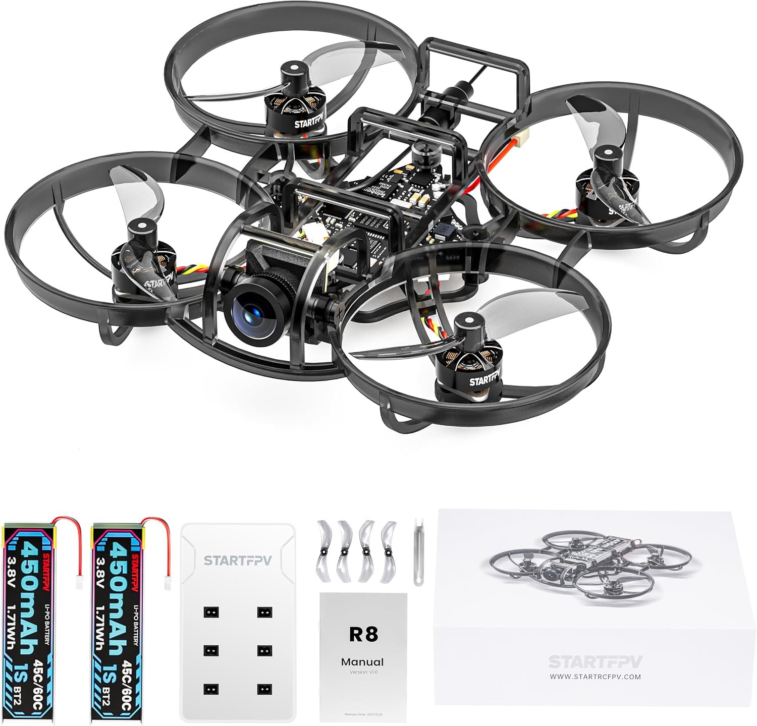 R8 ELRS Brushless Whoop Quadcopter, Ultralight 1S 80mm Micro FPV Drone BNF with 6 Port Battery Charger,2 Batteries Fly12 Mins for FPV Freestyle Racing Indoor Outdoor,FOV160°,Matrix G4 5IN1 FC,0802 20000KV Motor