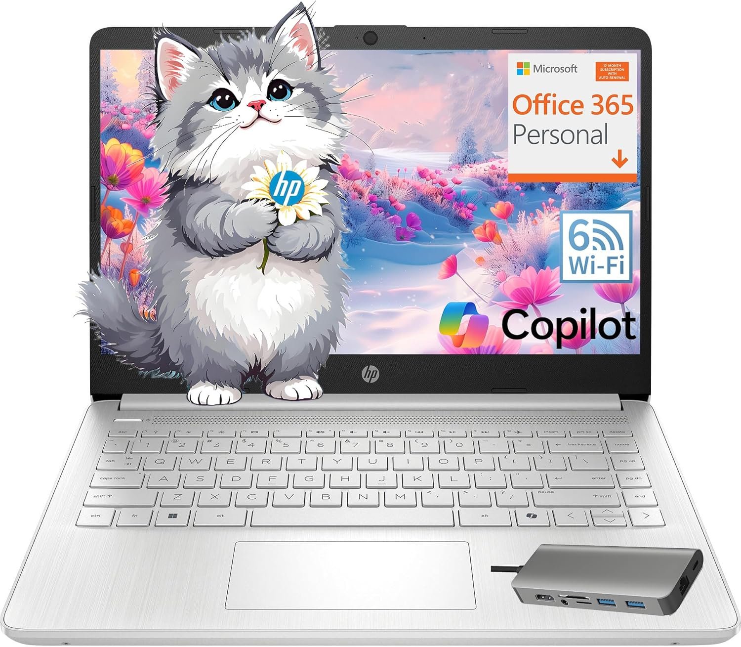 HP Essential Laptop Computer for Home & Student with Office 365, 2026 Edition, 128GB Storage- Intel Processor – LED Display, HUB Docking Station, Portable Design, Copilot AI, Windows 11 S