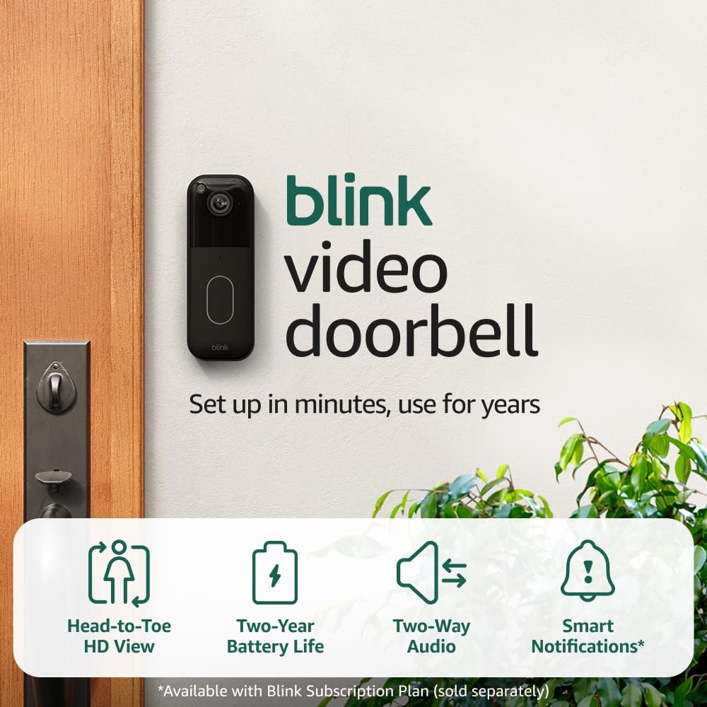 Blink Video Doorbell – Head-to-toe HD view, two-year battery life, and simple setup. Required Sync Module not included – Add-On (Black)