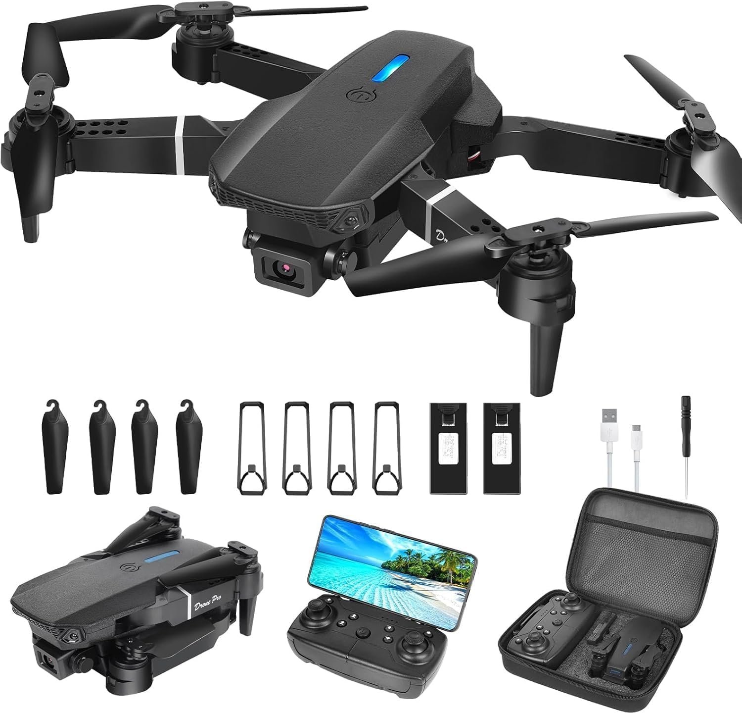 Drone with Camera 1080P HD,FPV Foldable Mini Drone for Adults,Drone with One Key Take Off/Landing,Gesture Selfie, Altitude Hold,3D Flip,Easy to Fly,2 Batteries tt