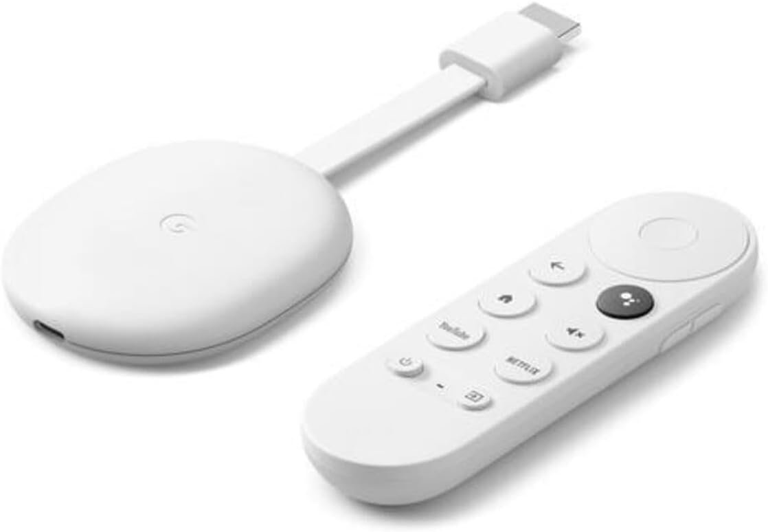 Google Chromecast with Google TV (4K)- Streaming Stick Entertainment with Voice Search – Watch Movies, Shows, and Live TV in 4K HDR – Snow