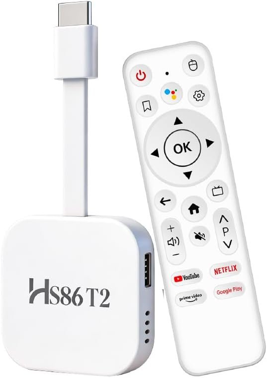 HS86 T2 Android TV 14.0 Stick, 2GB RAM 16GB ROM | 2026 Android TV Stick,RK3518 CPU Supports 2.4G/5G 4K Wi-Fi6 BT 5.4