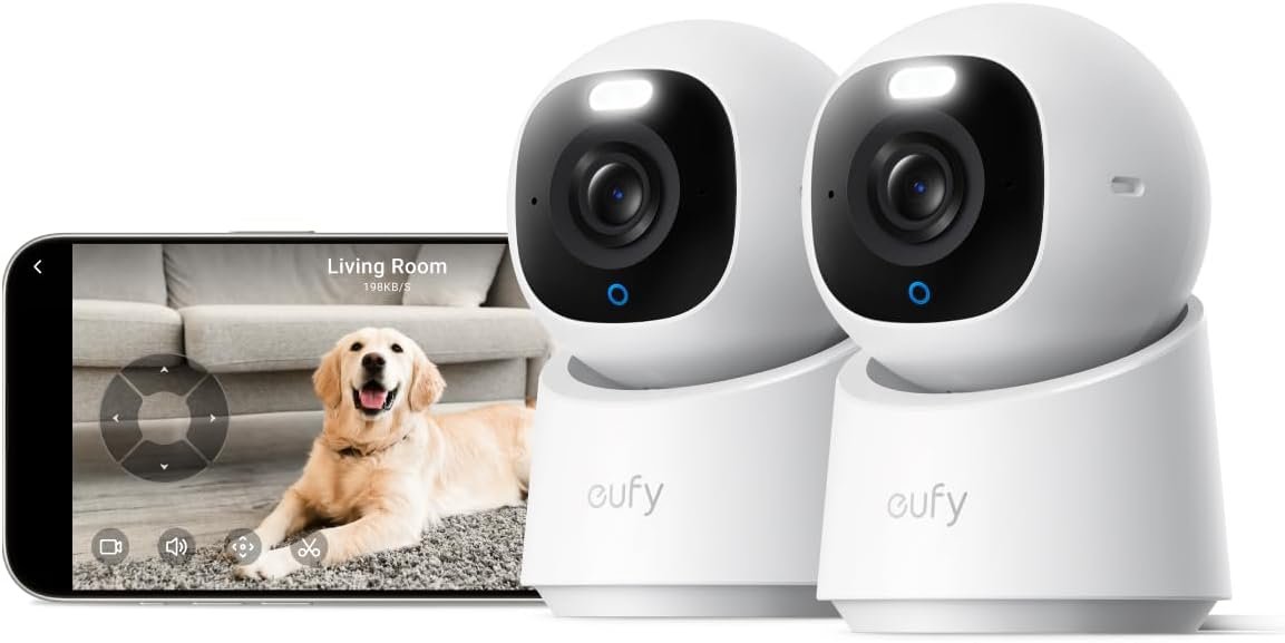 eufy Security 4K Indoor Camera E30 -No Subscription,Pan & Tilt,AI Auto Tracking,Color Night Vision,Pet/Baby/Nanny Camera with Two-Way Audio,AI Human/Pet Detection,Works with HomeKit (2-Pack)
