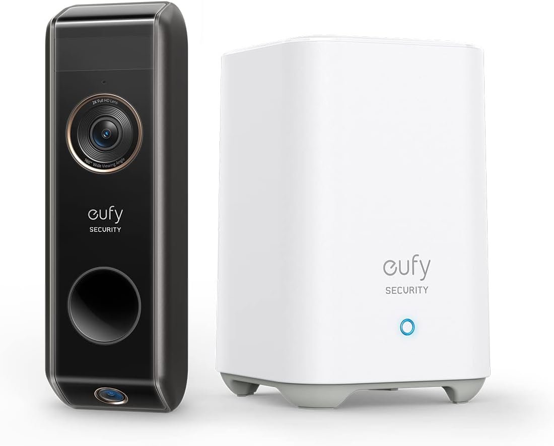 eufy Security Video Doorbell Dual Camera (Battery-Powered) with HomeBase, Wireless Doorbell Camera, Dual Motion and Package Detection, 2K HD, No Monthly Fee, 16GB Local Storage (Renewed)