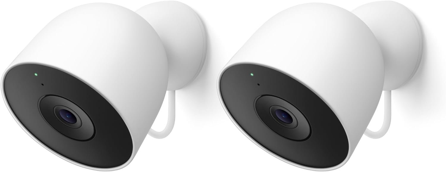 Google Nest Cam Outdoor (Wired, 2nd Gen) – Security Camera – Snow – 2 Pack | 2K video, motion detection, color night vision, 2-way audio, works with Google Home and Gemini, weather resistant