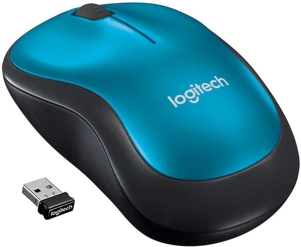 Logitech M185 Wireless Mouse, 2.4GHz with USB Mini Receiver, 12-Month Battery Life, 1000 DPI Optical Tracking, Ambidextrous, Compatible with PC, Mac, Laptop – Blue