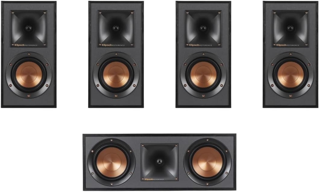 Klipsch Home Theater Speaker Bundle: 2 Pairs R-41M Bookshelf Speakers + R-52C Center Channel Speaker (Black)