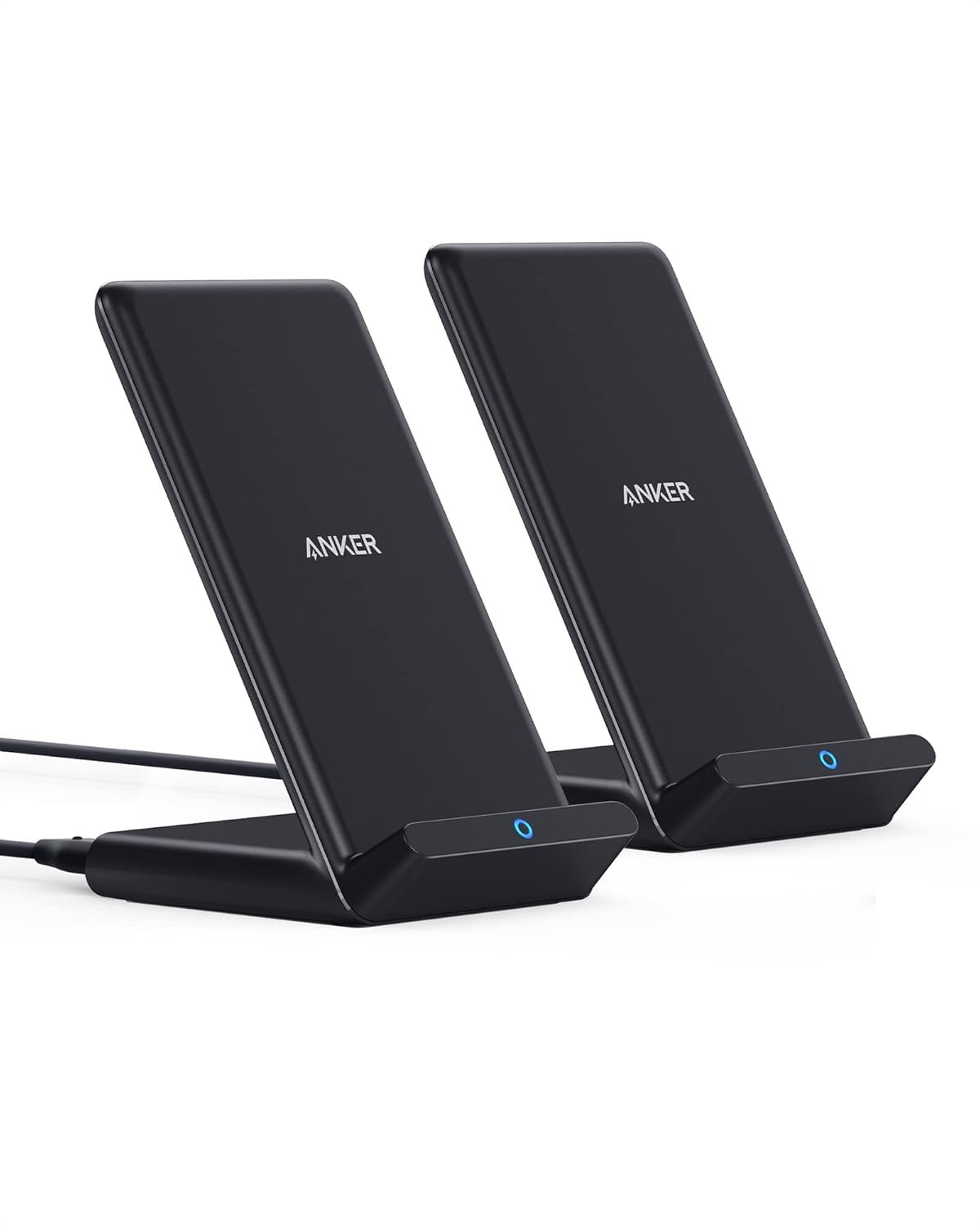 Anker 313 Wireless Charger (Stand), Qi-Certified for iPhone 15/14 / 13/12 / 11 / X / 8, 10W Max for Galaxy S23 / S22 / S21, Micro-USB (Black, 2-Pack, 9V / 2A Adapter Required, Not Included)